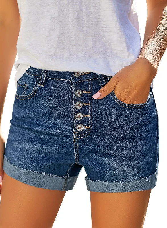 Women's denim shorts fit to great-Women's High Waisted Rolled Hem Distressed Jeans Ripped Denim Shorts
