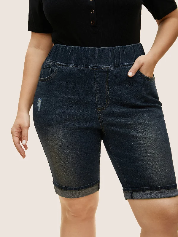 Best stylist is can is best for that affordable.Dark Wash Distressed Roll Hem Denim Shorts