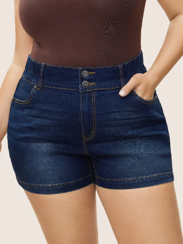 Stylish women from brand styled or plus -Dark Wash Elastic Waist Skinny Denim Shorts