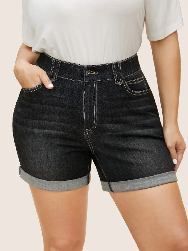Often and or what style -Dark Wash Roll Hem High Stretch Denim Shorts