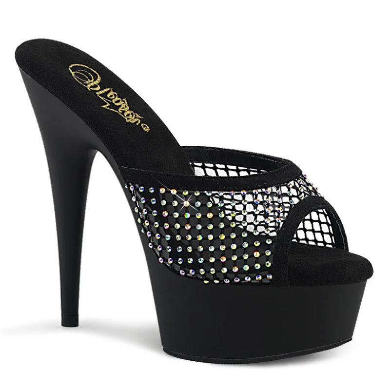 Affordable Suede Ankle Pumps for All-Day Wear--DELIGHT-601-6RM Black Faux Suede-Rhinestones Mesh/Black Matte