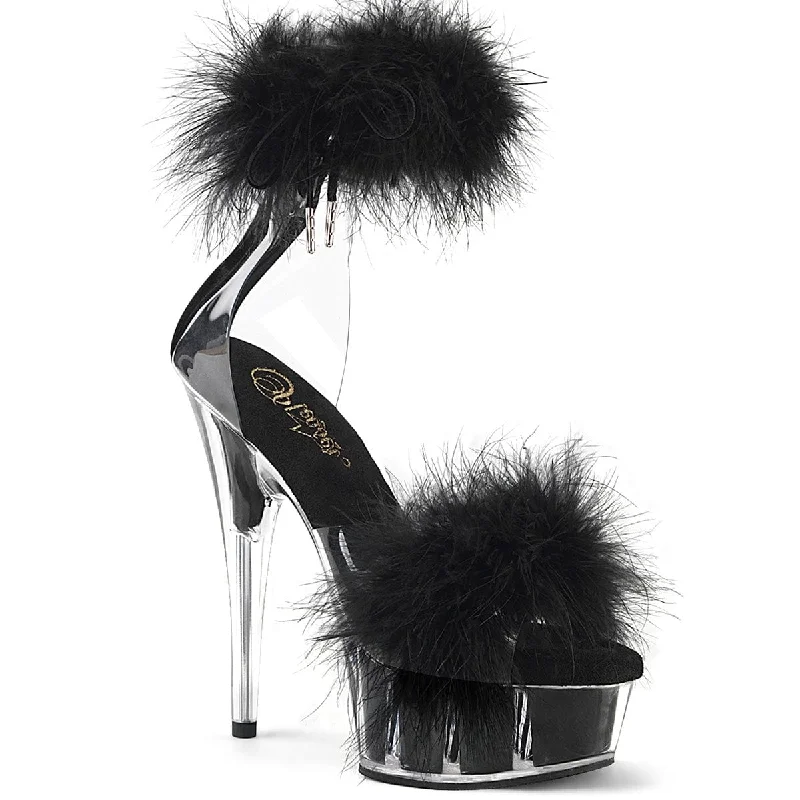 Versatile Heeled Sandals for Any Occasion---DELIGHT-624F Clear-Black Fur/M