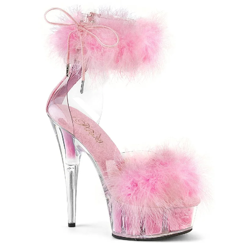 Versatile Heeled Sandals for Any Occasion---DELIGHT-624F Clear-Baby Pink Fur/M