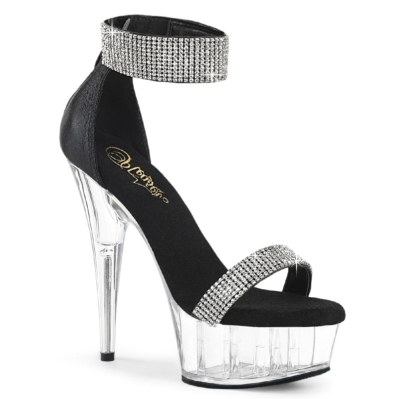 Versatile Heeled Sandals for Any Occasion---DELIGHT-641 Black Shimmery Fabric/Clear