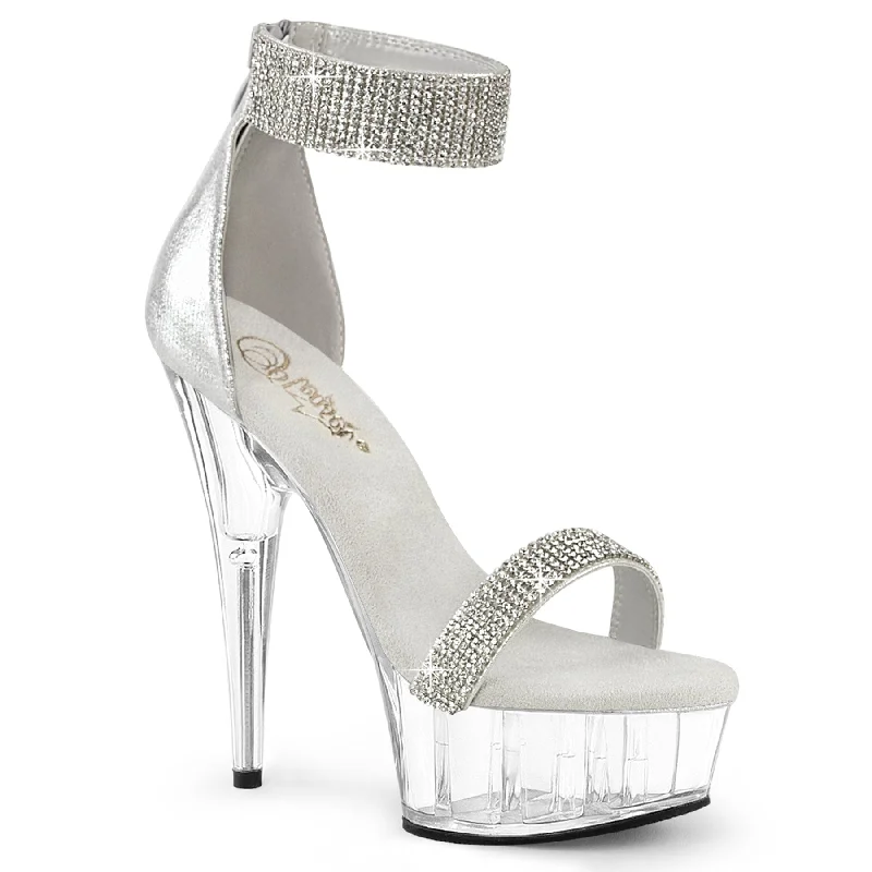 Versatile Heeled Sandals for Any Occasion---DELIGHT-641 Silver Shimmery Fabric/Clear