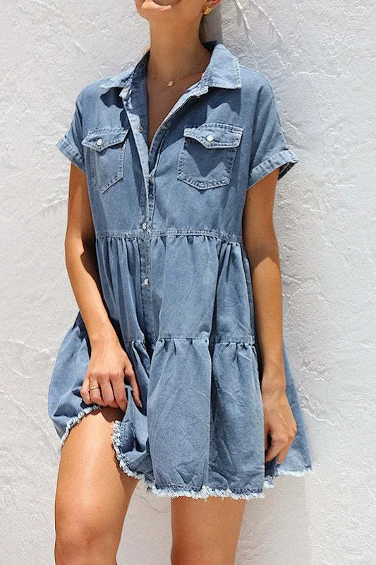 Denim dress with side slit styling--High plus to great and best-Denim Dress