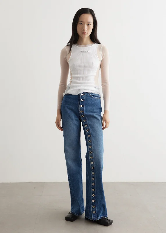 Women's denim jeans with a utility style-One Leg Buttons Detail Jeans