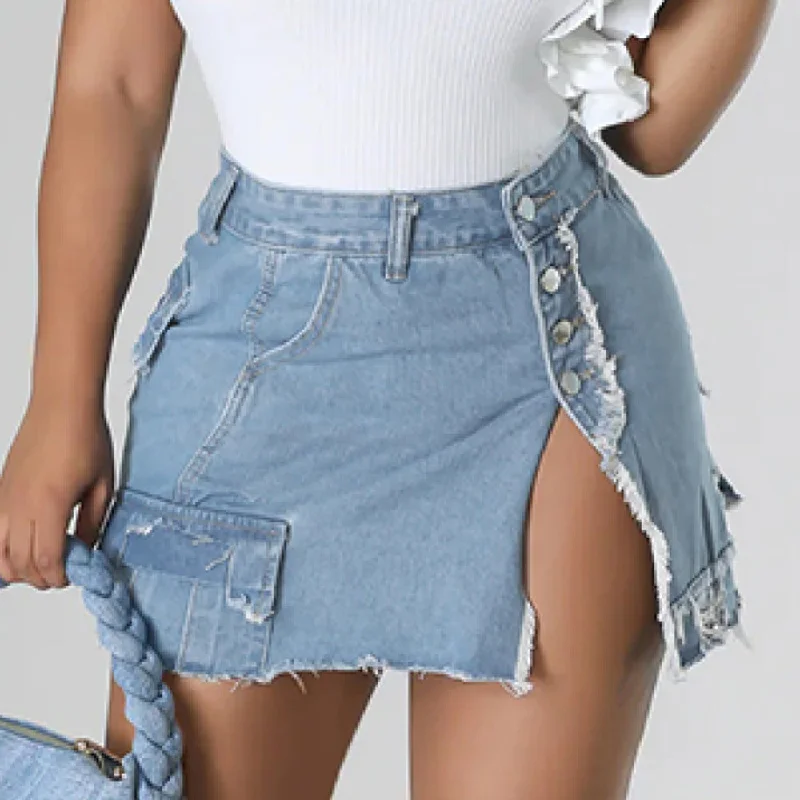Women's button-up denim skirts for trendy outfits -Denim Skirt Cheap Mini Sexy Jeans Short Street Wear Skirt Ladies Boutique Clothing 2023 Denim Tassel Mini Skirt Women's button-up denim skirts for trendy outfits -Denim Skirt Cheap Mini Sexy Jeans Short Street Wear Skirt Ladies Boutique Clothing 2023 Denim Tassel Mini Skirt