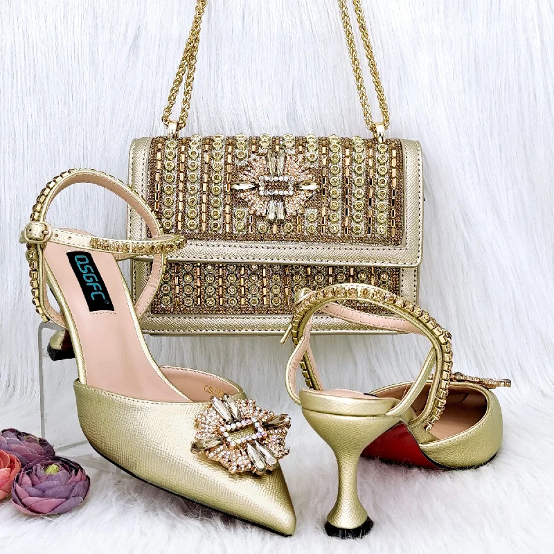 Italian Shoes And Bag Sets For Evening Party With Stones