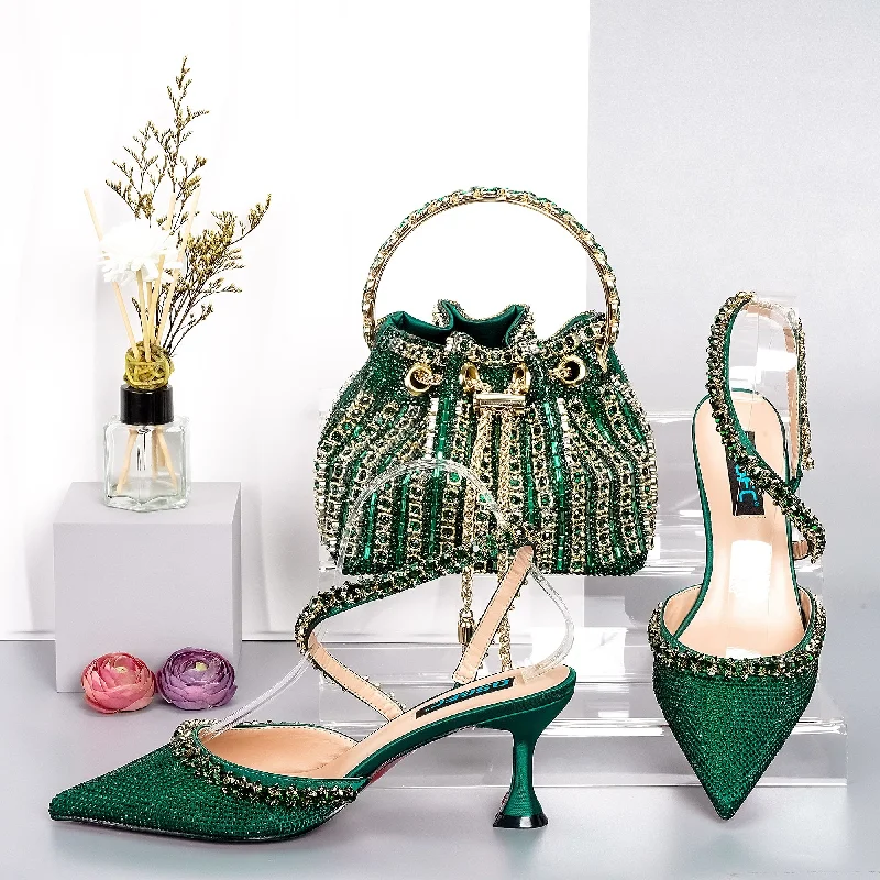 Italian Shoes And Bag Sets For Evening Party With Stones gold Italian