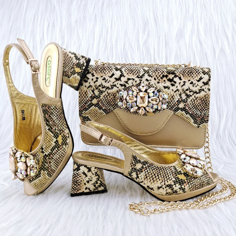 Shoes And Bag Matching Set With gold Women Italian Shoes