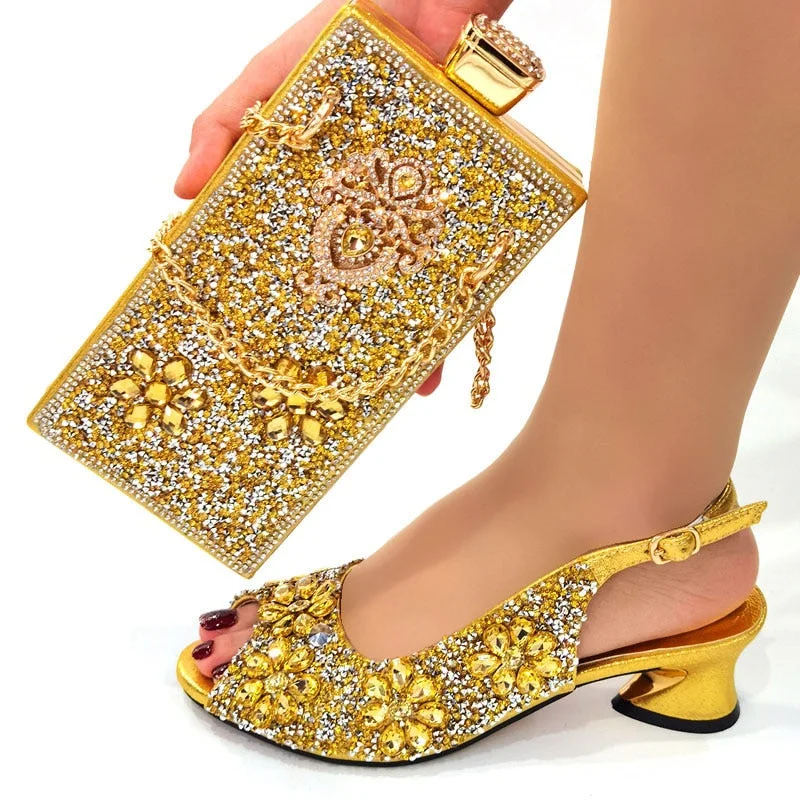 Shoes And Bag Matching Set With gold Women Italian Shoes