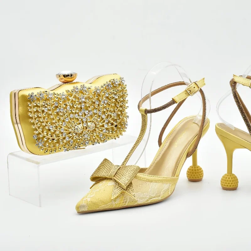 Gold Shoes and Bags To Match Set Italy Party Pumps Italian Matching Shoe