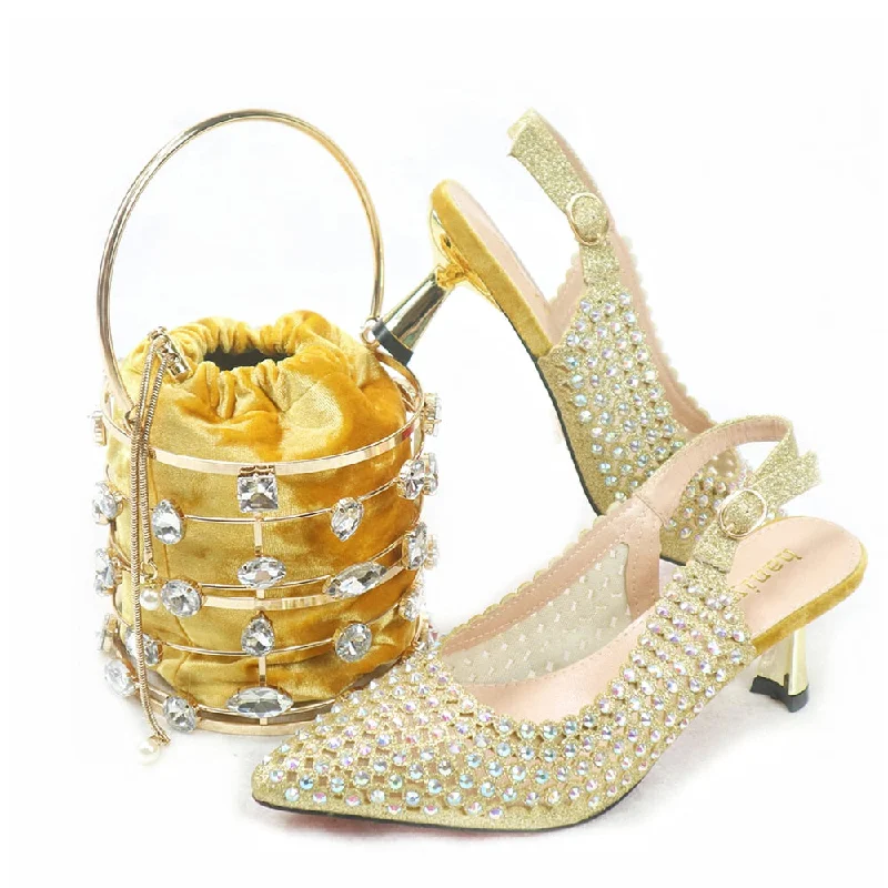 Italian Shoe and Bag Set Women Shoes and Bag Set In Italy gold