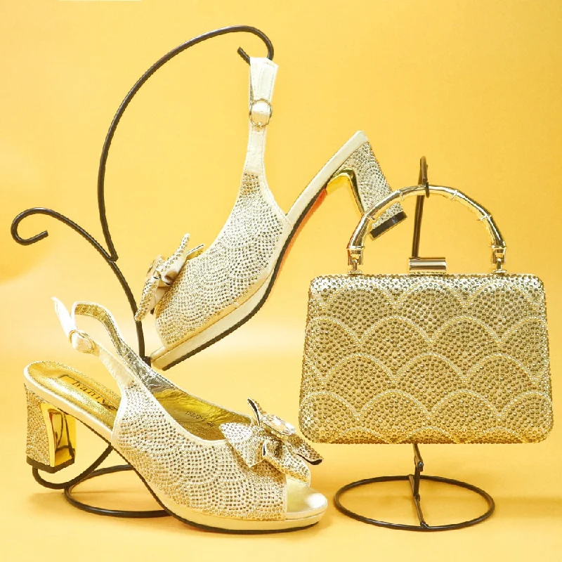 Wedding Shoes and Bag Set gold Color Italian Shoes with Matching Bags