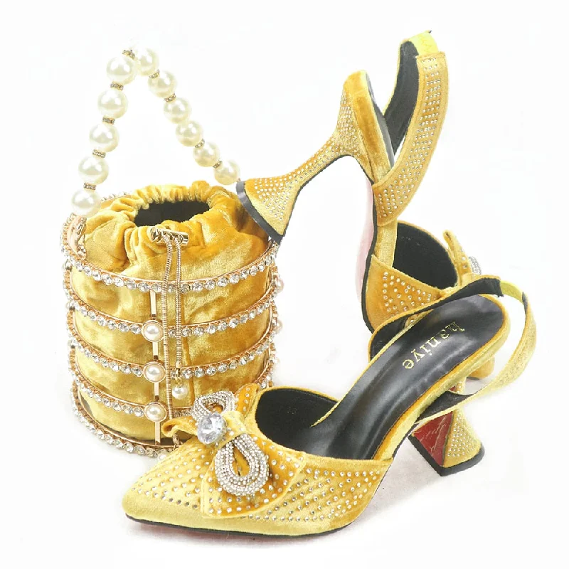 Wedding Shoes and Bag Set gold Color Italian Shoes with Matching Bags