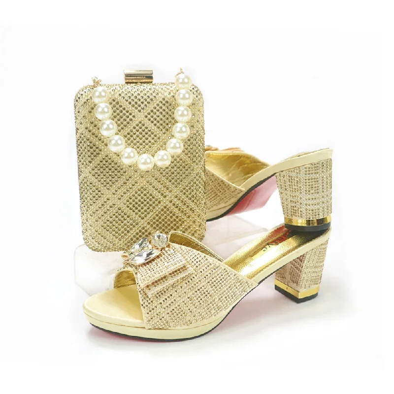 Wedding Shoes and Bag Set gold Color Italian Shoes with Matching Bags