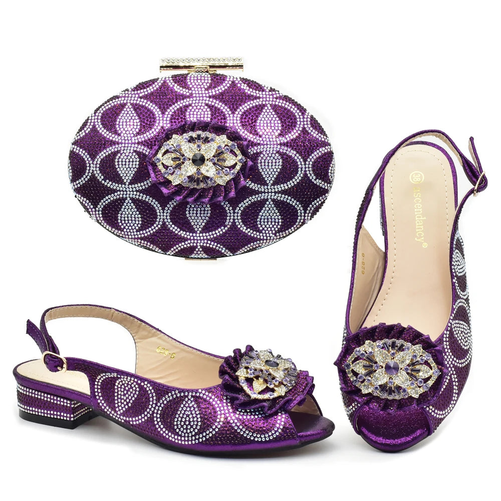 Wedding Shoes and Bag Set PURPLE Italian Shoes with Matching Bags