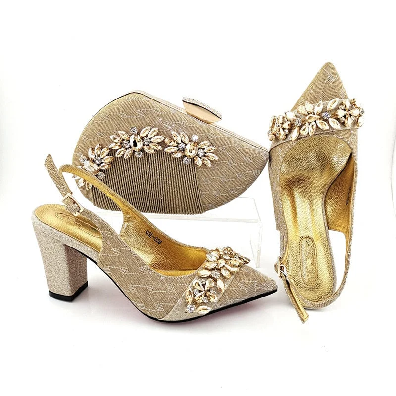 gold Italian Shoes With Matching Bags African Women Shoes and Bags