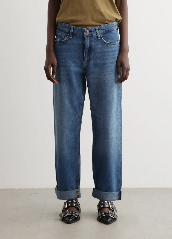 Women's denim jeans with a leather trim-Dre Low-Rise Baggy Jeans