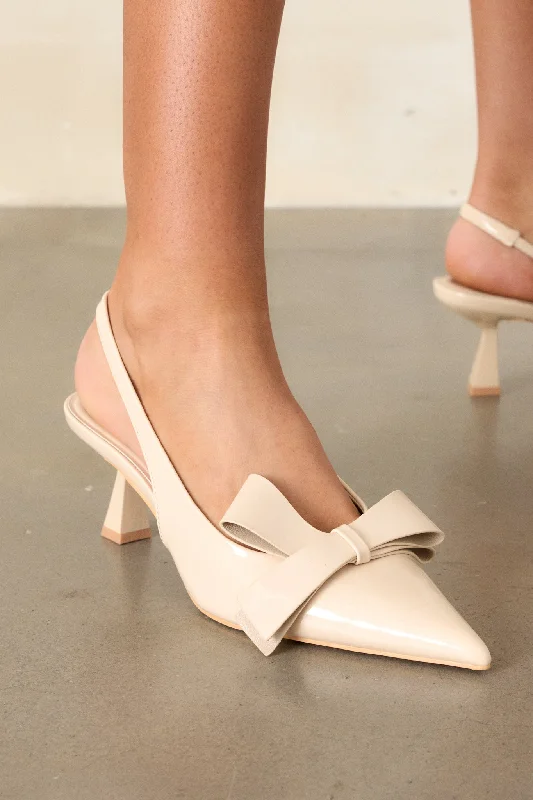 Dreamy Gleam Ivory Slingback Kitten Heels---Fashionable Kitten Heels for Date Night