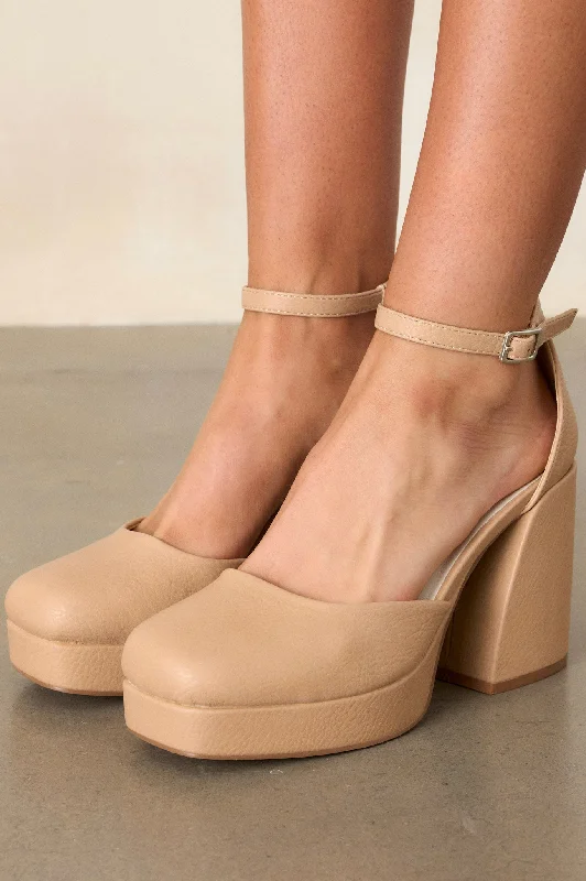 Stylish Ankle Strap Heels for Women--Dynamic Steps Beige Ankle Strap Block Heels