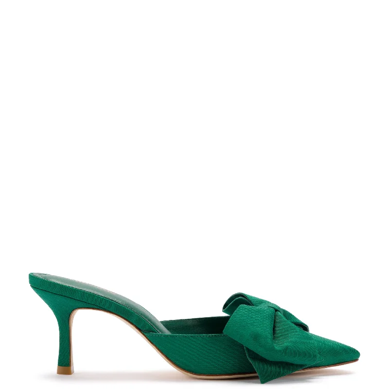 Versatile Heeled Sandals for Any Occasion---Mini Elle Pump In Emerald Fabric