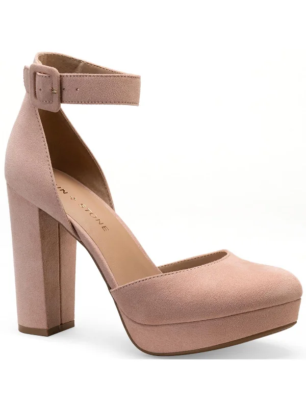 Stylish Ankle Strap Heels for Women--Estrella Womens Microsuede Ankle Strap Dress Heels