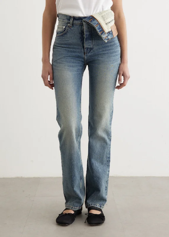 Women's denim jeans with a dark wash-Evergreen Asymmetric Slim Jeans