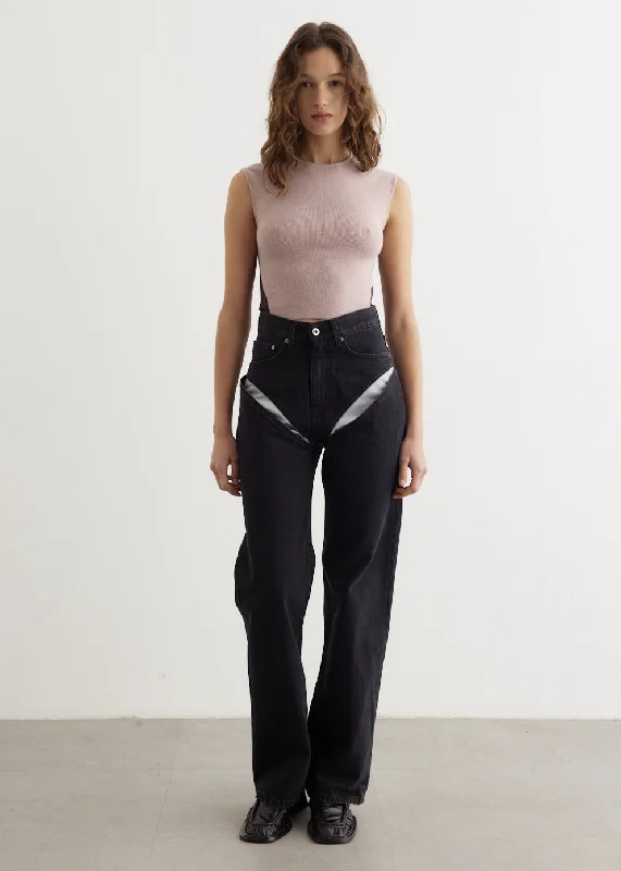 Women's denim jeans with a straight leg-Evergreen Cut Out Jeans