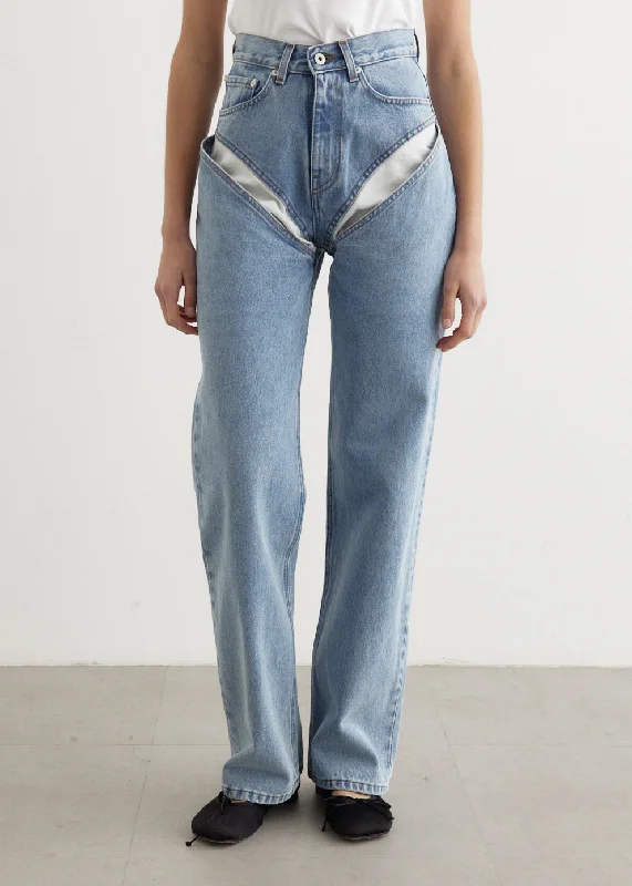 Women's denim jeans with distressed details-Evergreen Cut Out Jeans
