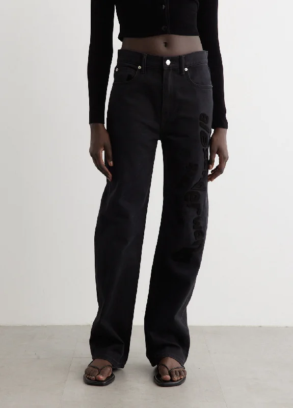 Women's denim jeans with a fruit embellishment-Ez Mid-Rise Relaxed Straight Jeans