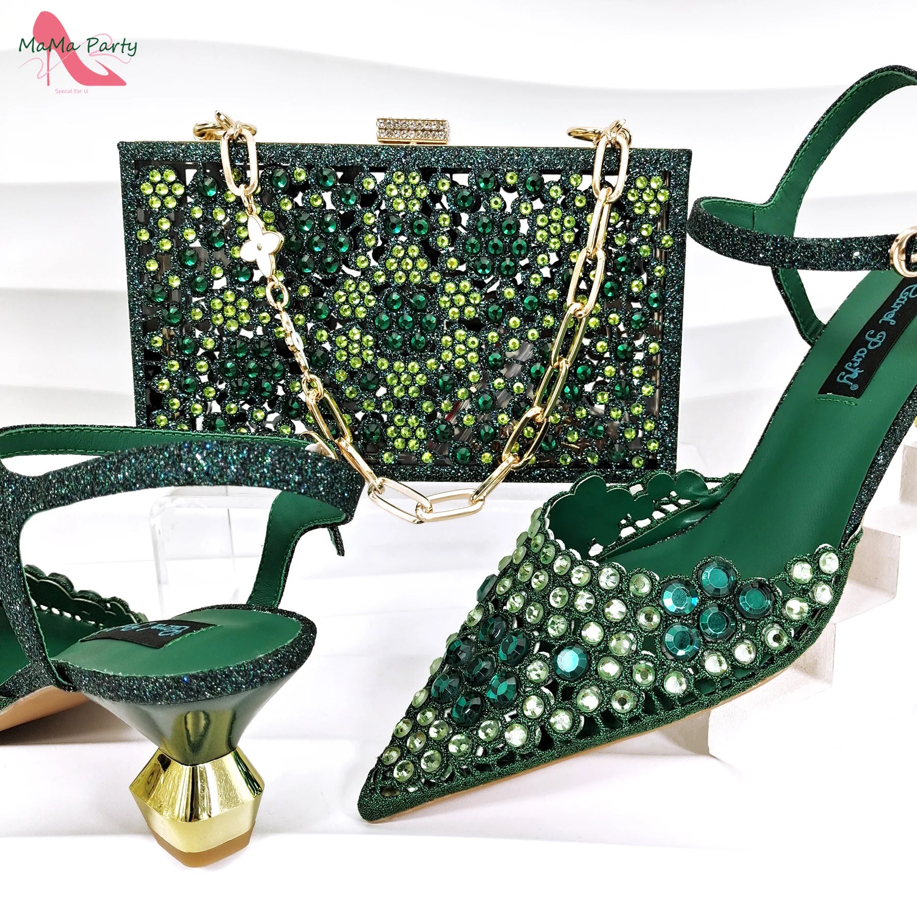 Italian Ladies Shoes Matching Bag Set in Green Color for Garden Party