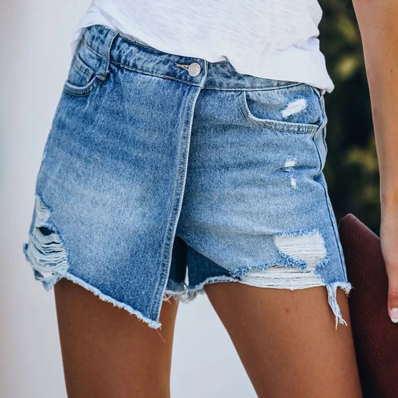 Women's denim shorts and a button-down shirt-Fashion Shorts Denim Culotte Wholesale Women Pants