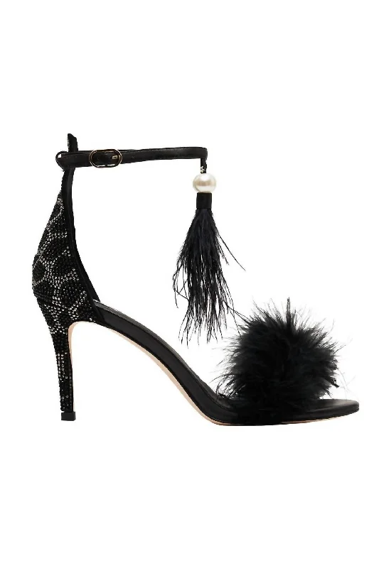 Versatile Heeled Sandals for Any Occasion---Feathered Heel In Solid Black