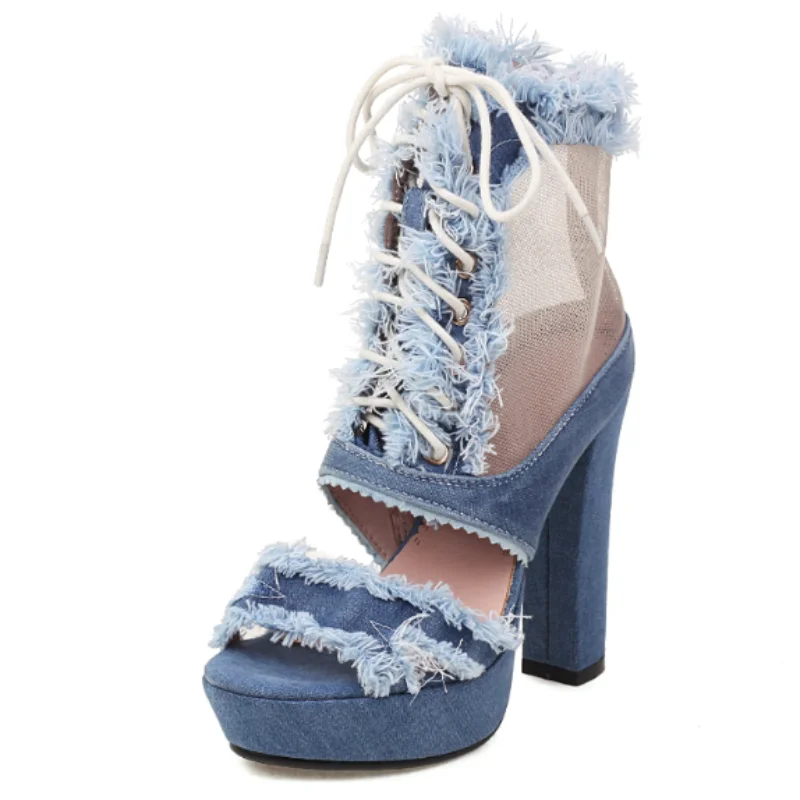 Fiona Denim High Heels---Chic Denim Fabric Heels for a Unique Look