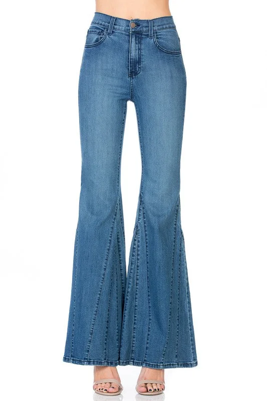 Women's denim jeans with a crystal embellishment-flare jean bell bottom wide leg denim pants