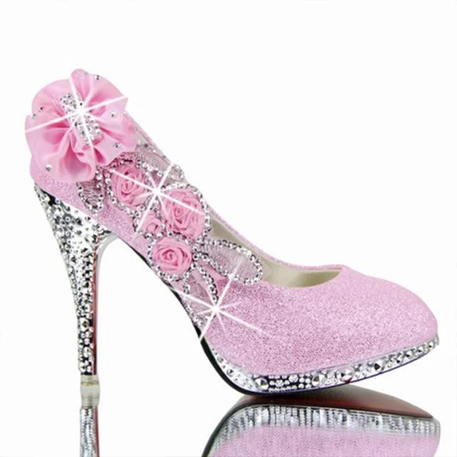 Floral Glitter Wedding Pumps Shoes---Trendy Glitter Heels for a Glamorous Look