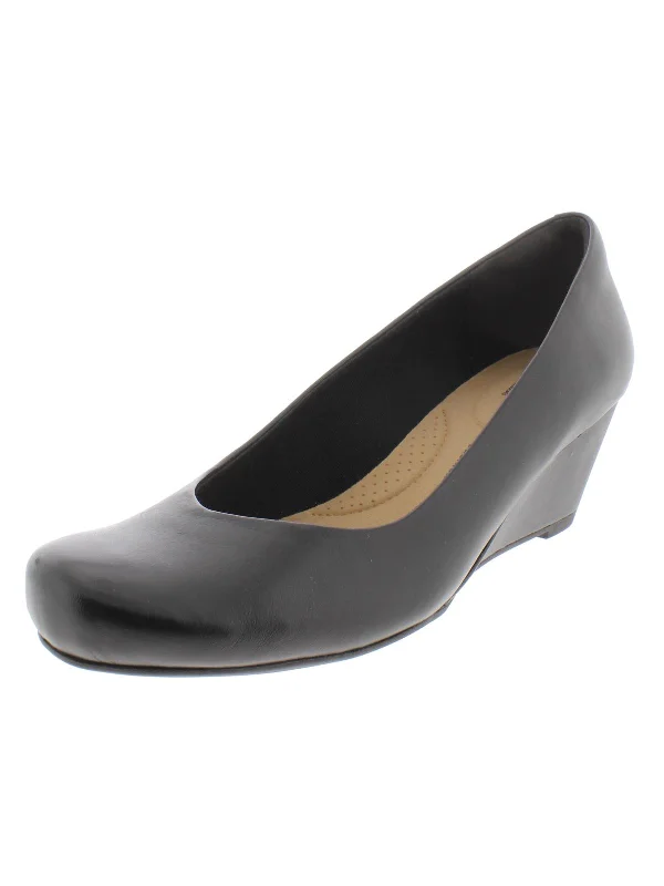 Flores Tulip Womens Leather Pumps Wedge Heels---Comfortable Leather Pumps for Office and Everyday Wear