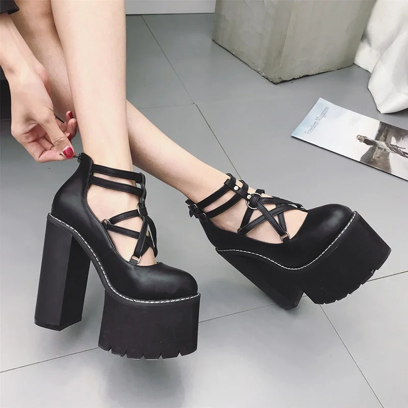 Stylish Platform Heels for Extra Height--Fashion Women Pumps High Heels Zipper Rubber Sole Black Platform Shoes