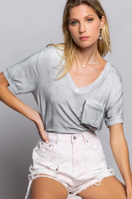 Women's denim shorts on sale-Girly Meets Basic Short Sleeve Top