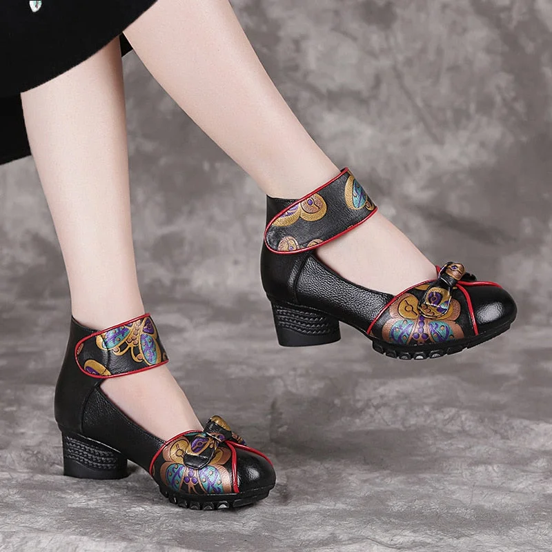 Spring Autumn Retro Genuine Leather Platform Shoes Women---Comfortable Leather Pumps for Office and Everyday Wear