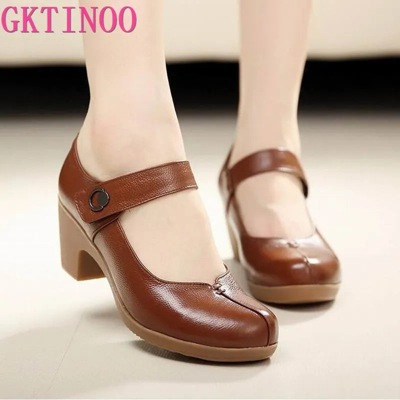 Spring Autumn Shoes Woman Genuine Leather Women Pumps Lady---Comfortable Leather Pumps for Office and Everyday Wear