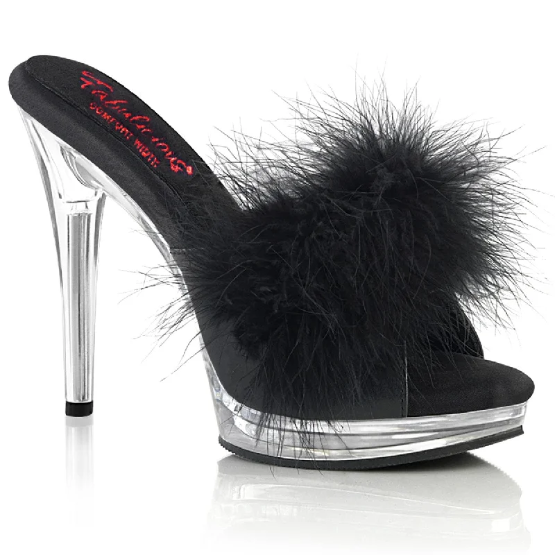 GLORY-501F-8 Black Faux Leather-Fur/Clear---Comfortable Leather Pumps for Office and Everyday Wear