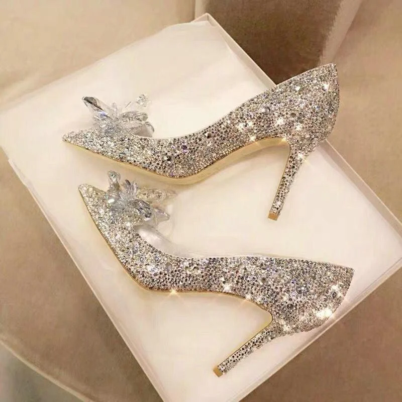 Affordable Rhinestone Pumps for a Dazzling Look---Goldish Crystal Heels Pumps Shoes