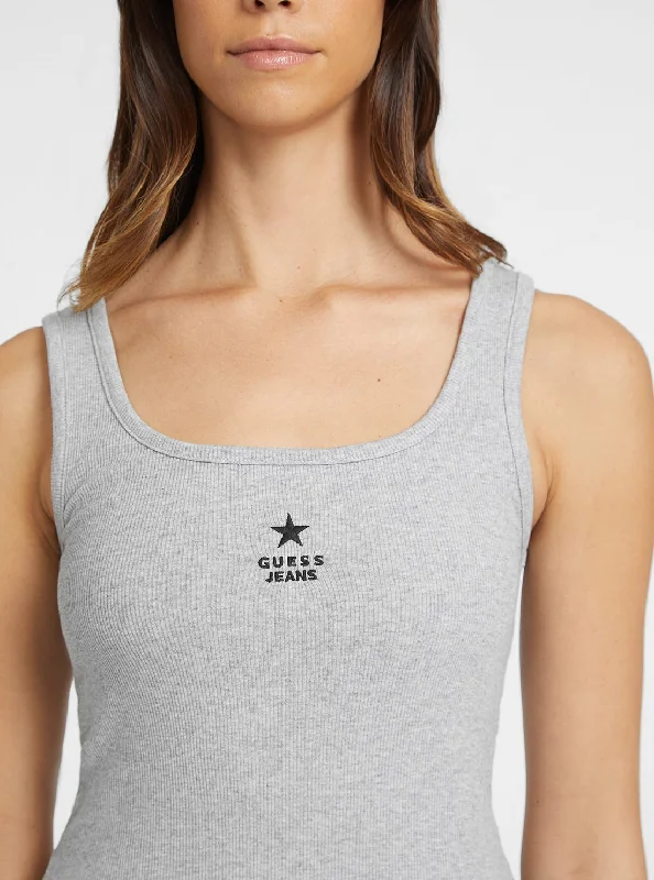 Women's plus-size denim tank top for comfortable fit -Guess Jeans Grey Slim Tank Top