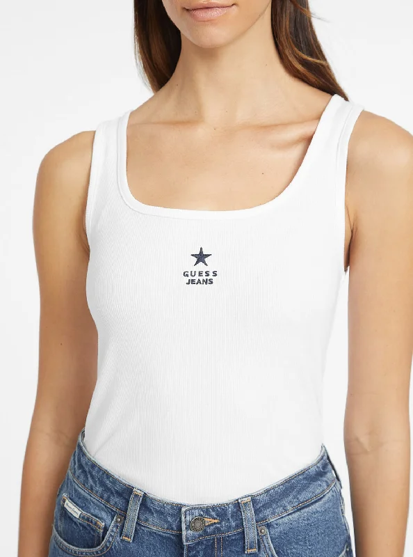 Women's cropped denim tank top for trendy looks -Guess Jeans White Slim Tank Top