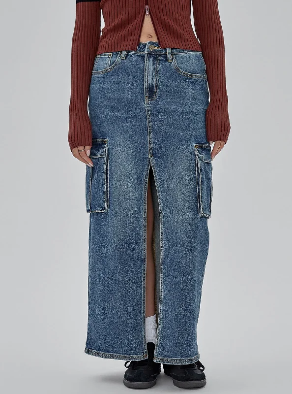 Women's tailored denim skirts for business wear -Guess Originals Front Split Maxi Denim Skirt Women's tailored denim skirts for business wear -Guess Originals Front Split Maxi Denim Skirt