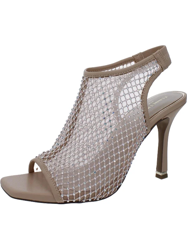 Affordable Rhinestone Pumps for a Dazzling Look---Hayley Womens Rhinestone Mesh Slingback Heels