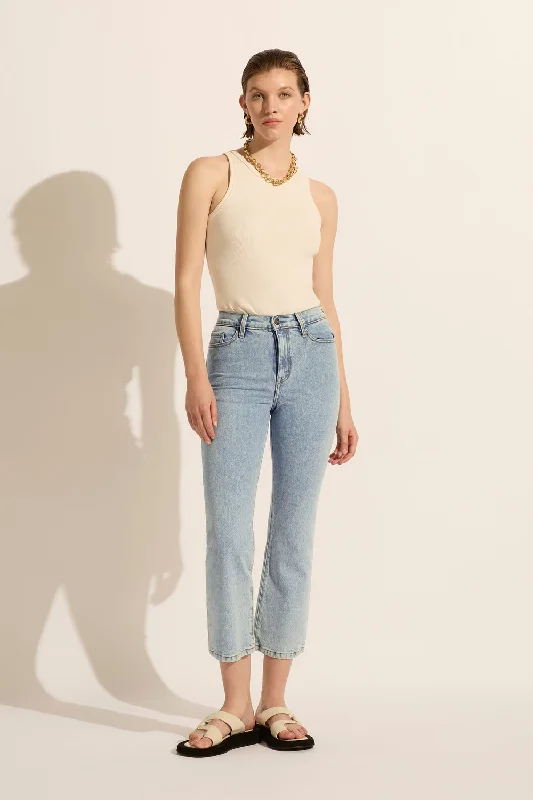 Women's denim jeans with a porcelain embellishment-Hazel High Rise Bootcut Jean - Exploration Women's denim jeans with a porcelain embellishment-Hazel High Rise Bootcut Jean - Exploration